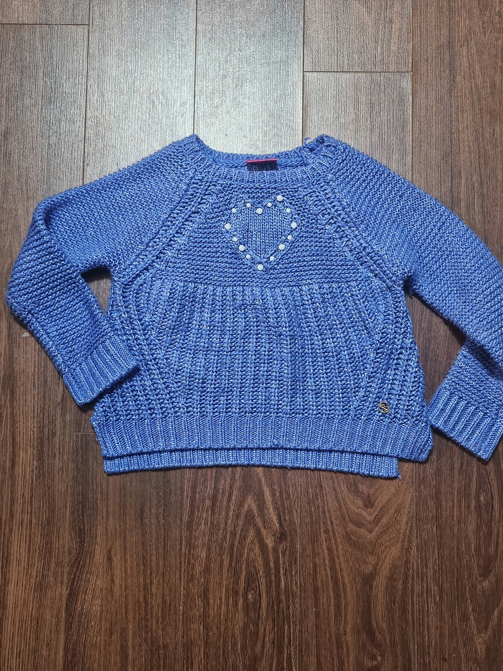Barbie Kid's Pearl-Accent Cornflower Blue Crewneck Sweater (Size 8)